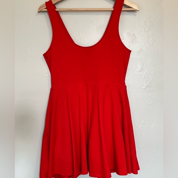 Express Red Skater Dress Built in Shorts Wired V Neck - Picture 10 of 15
